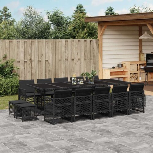 VidaXL 15-dijelni vrtni blagovaonski set s jastucima poliratan crni Slike