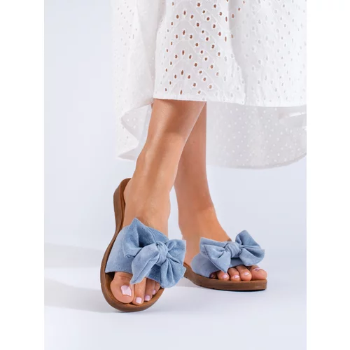 SHELOVET Blue women's slippers with bow