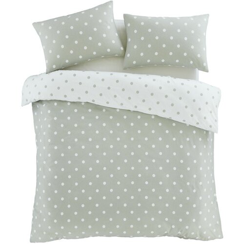 Catherine Lansfield Bela/zelena flanelna posteljnina za zakonsko posteljo 200x200 cm Polka Dot – Cene