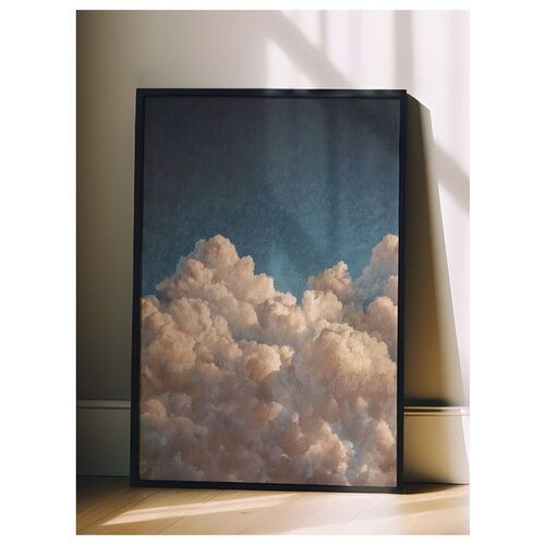 Wallxpert uramljena slika 115242, beli oblaci pod tamnoplavim nebom, 50 x 70 cm, crni ram Slike