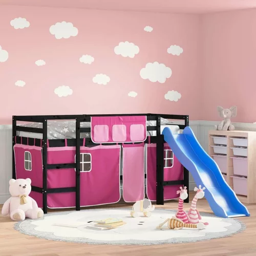  Dječji krevet na kat i zavjese ružičasti 90 x 200 cm borovina