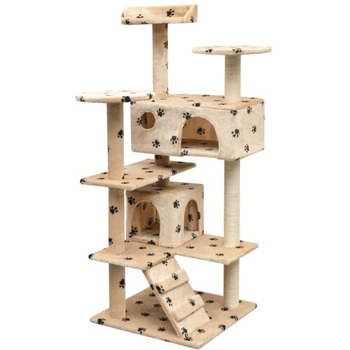 vidaXL Penjalica Grebalica za Mačke sa Stupovima od Sisala 125 cm Bež s Otiskom Šapa Cijene