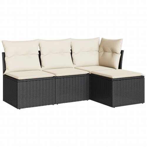  4-dijelni set vrtnih sofa od poliratana s jastucima crni Slike