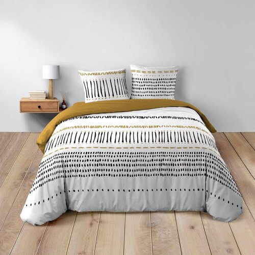 Douceur d intérieur Senf žuta/bijela pamučna posteljina za bračni krevet/za produženi krevet 240x220 cm Chicago – Cijene