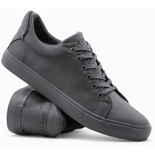 Ombre Casual one-color men&amp;#039;s sneakers with combined materials - gray Slike