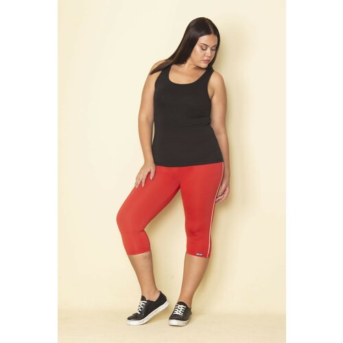 Şans Women's Plus Size Red Side Stripe Lycra Jersey Leggings Trousers Slike