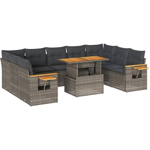 MAISON CHIC Seti vrtnega pohištva - Vrtna garnitura - Vrtni pohištvo set z blazinami 10-delna siv ratan/akacija, (21796585)