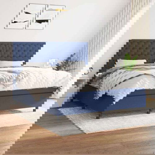  Krevet s oprugama i madracem plavi 160x200 cm od tkanine Slike