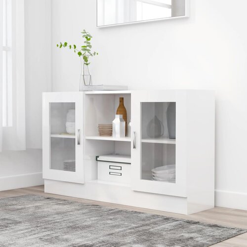 VidaXL Vitrina visok sijaj bela 120x30,5x70 cm iverna plo&amp;scaron;ča Slike
