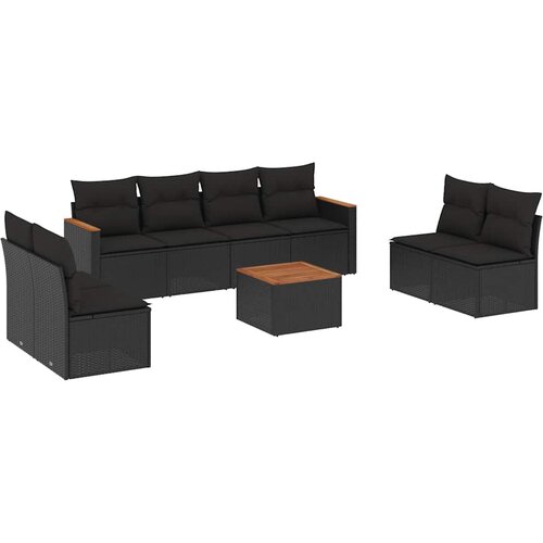  9-dijelni set vrtnih sofa s jastucima crni od poliratana Crna 61 x 62 x 69 cm Slike