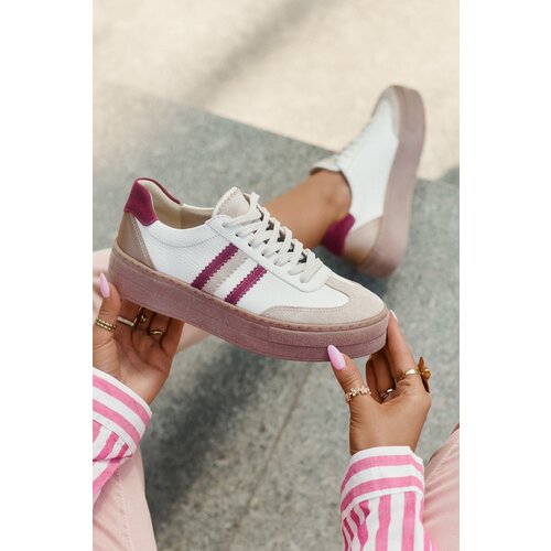 Zazoo Leather Women&amp;#039;s Sneakers On Platform N1234 Beige-Red Slike
