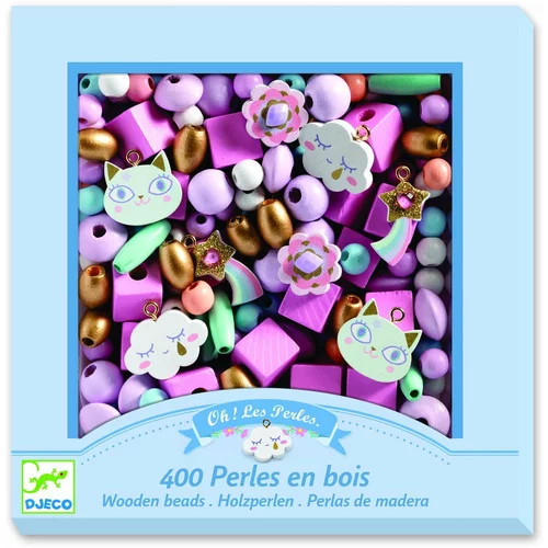 Djeco Komplet 400 lesenih kroglic za izdelavo nakita Rainbow