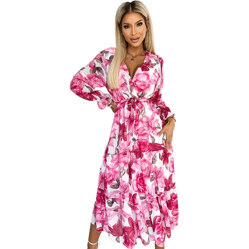 Numoco Midi dress with neckline and belt Cene