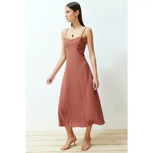Trendyol Pale Pink A-Line Midi Woven Strappy Dress