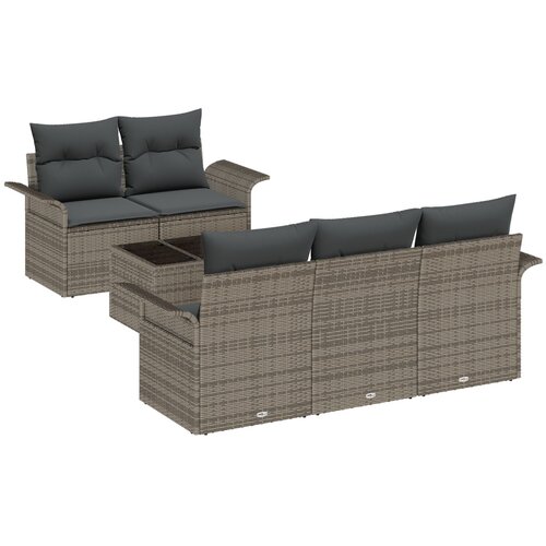 VidaXL 6-dijelni set vrtnih sofa s jastučićima sivi poli ratan, 2-sjedalna vrtna sofa s pohranom i jastučićima sivi poli ratan Slike