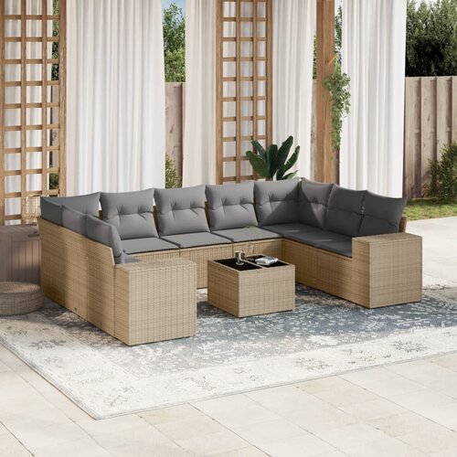vidaXL 10-dijelni set vrtnih sofa s jastucima bež od poliratana Cijene