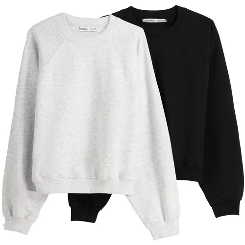 Bershka Sweater majica siva melange / crna