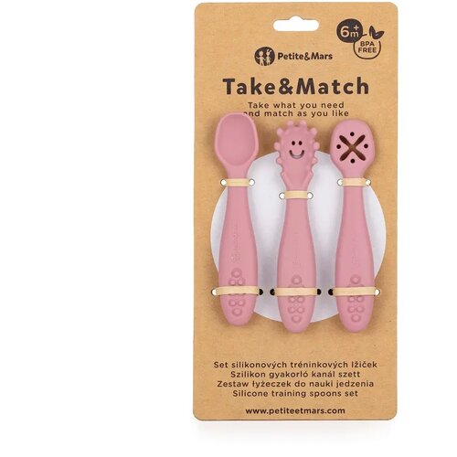 Petite&amp;amp;Mars Silikonske žlice za trening od 3 kom 6 m+ Take&amp;amp;Match, Dusty Rose Slike