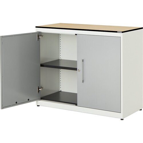 mauser Omara s krilnimi vrati, VxŠ 818 x 1000 mm, plošča s polnim jedrom iz HPL, 1 polica, čista bela / aluminijasto siva / javor Cene