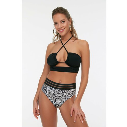 Trendyol Brown Leopard Pattern High Waist Bikini Bottom Slike