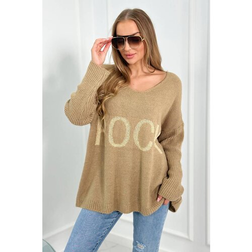 Kesi Sweater with the inscription Rock dark beige Slike
