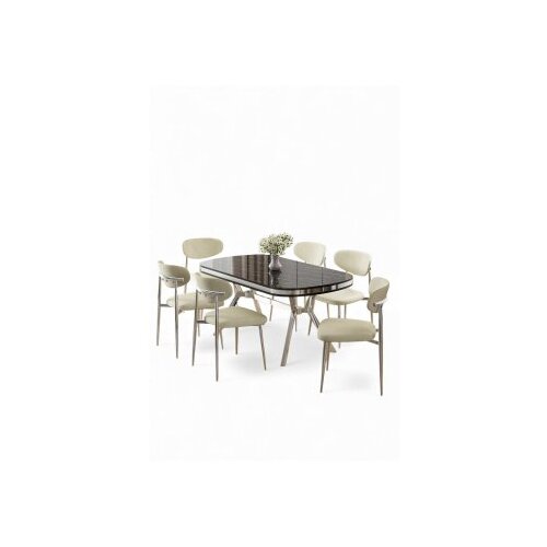 Hanah home Set trpezarijskog stola i stolica (7 delova) Olya Black Marble Chrome Cream Cene