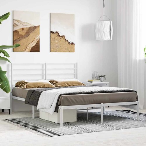  Metalni okvir za krevet s uzglavljem bijeli 120x200 cm Slike