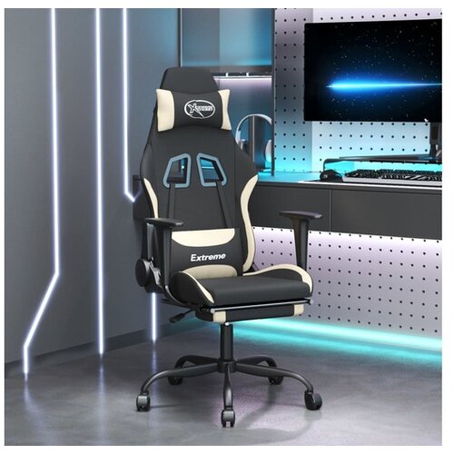  Gaming stol z oporo za noge črno in krem blago Cene