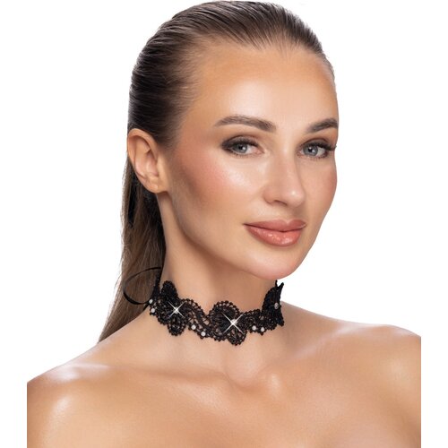 Cottelli Lace Choker with Pearls &amp;amp; Gems Black Slike