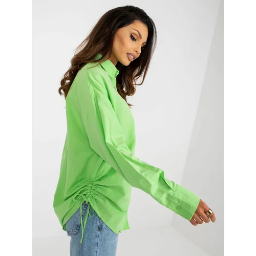 Fashion Hunters Light green women's oversize shirt with collar
