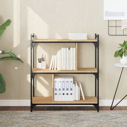  The Living Store Knjižna omara 3-nadstropna sonoma hrast 76x32x88 cm inž. les - Knjižna Omara, (21439707) Slike