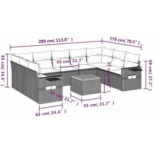  Vrtni set od 10 dijelova s jastucima crni poliratan - Crna 1 2x kutna + 5x srednja + 2x Sofa + stol Slike