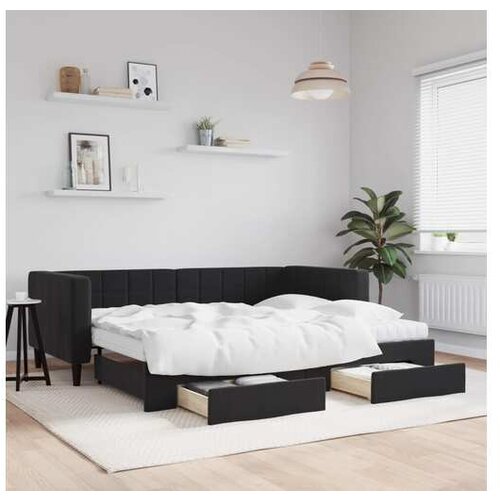 VidaXL Izvlečna dnevna postelja s predali črna 90x190 cm žam Slike