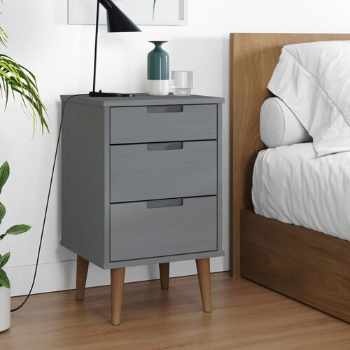 VidaXL Nočna omarica siva 40x35x65 cm trdna borovina Slike