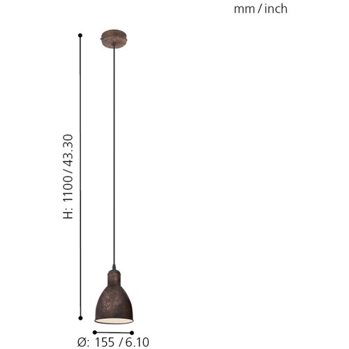 Eglo visilica Priddy 1 49492, 1x E27, &amp;Oslash;15,5 cm, antik bakar Slike