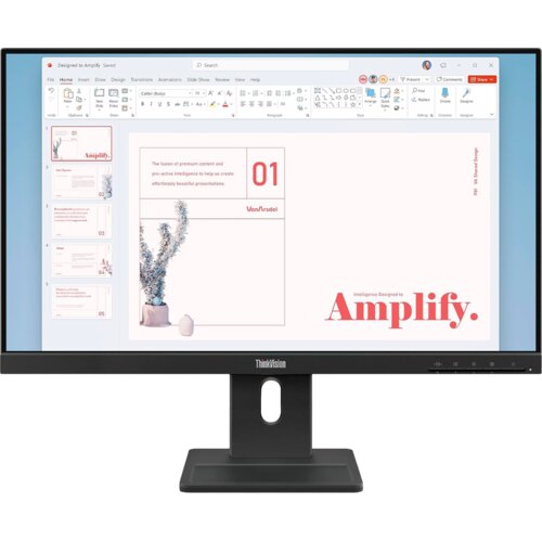 Lenovo ThinkVision E24-40, 23.8&amp;quot; IPS, 1920x1080 FHD, 1300:1, 250 nits, 100Hz, 178 / 178, 16:9, 4/6ms, HDMI, DP, VGA, 2x 2w, Tilt, Swivel, Pivot, Height Adjust Stand, VESA, Raven Black, 3Yr Slike