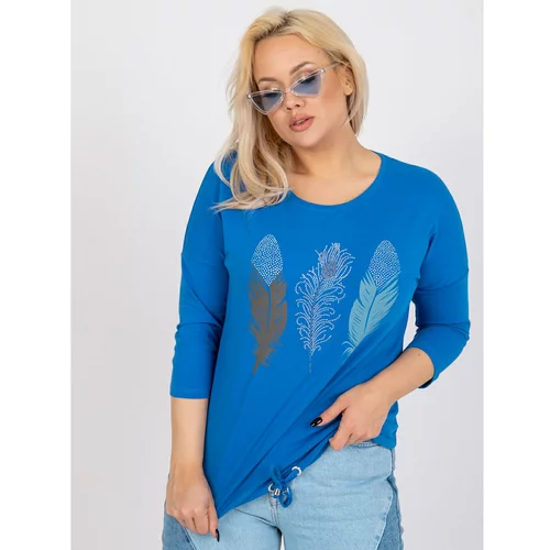Fashion Hunters Dark blue plus size blouse with an applique and a print