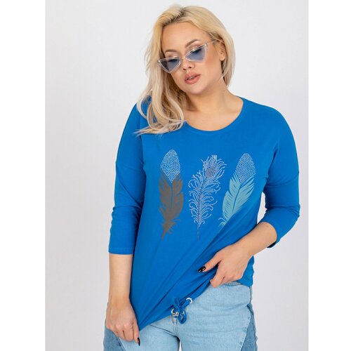 Fashion Hunters Dark blue plus size blouse with an applique and a print Slike