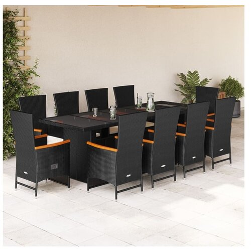 vidaXL 11-dijelni vrtni blagovaonski set s jastucima poliratan crni Cijene