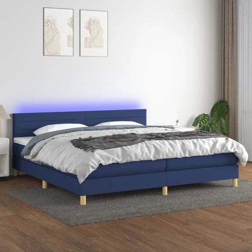 The Living Store Box spring postelja z vzmetnico LED modra 200x200 cm blago - Box Spring Postelja, (21516695)