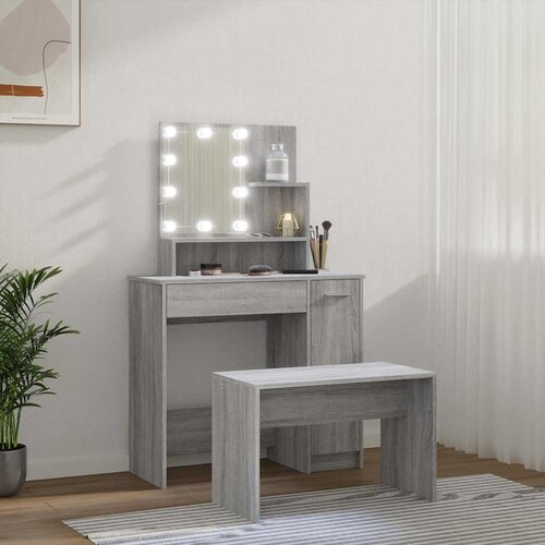  Set toaletnog stolića siva boja hrasta LED konstruirano drvo 86.5 x 35 x 136 cm Slike