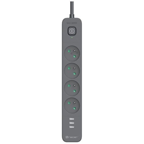Tracer Produzni kabl 5m 4 uticnice sa 3 USB porta sa prenaponskom zastitom i prekidacem grafit TRALIS47685 Cene