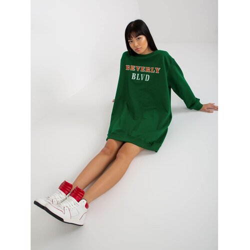 Fashion Hunters Dark green long sweatshirt with a print and an appliqué Slike