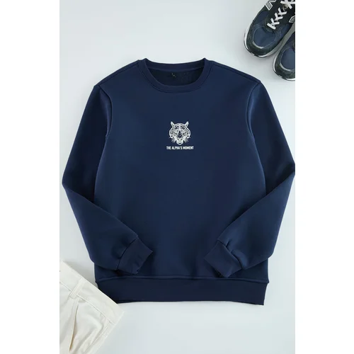 Trendyol Navy Blue Oversize Animal Printed Cotton Sweatshirt