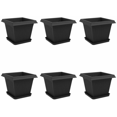 VidaXL Saksije za biljke 6 pcs Crna 33 x 33 x 26 cm Plastika - Crna 33 x 33 x 26 cm 6 Slike