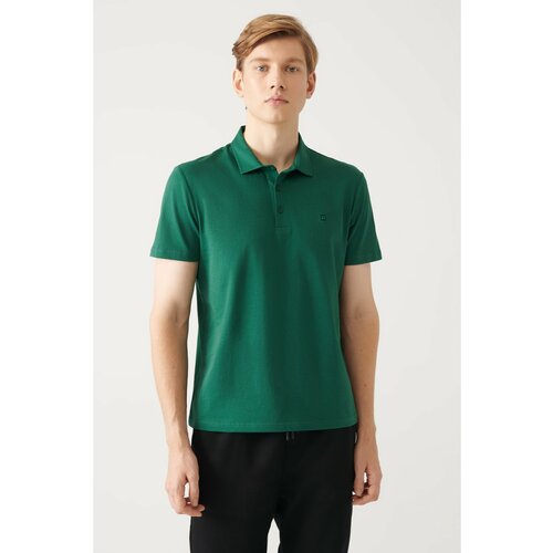 Avva Men's Green 100% Cotton Standard Fit Normal Cut 3 Buttons Anti-roll Polo T-shirt Slike