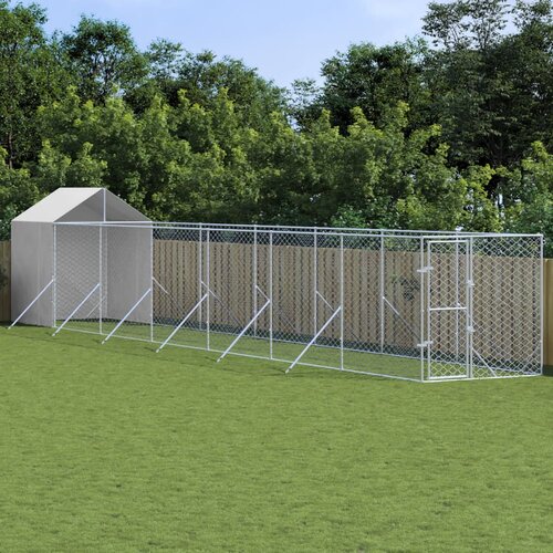 vidaXL zunanja pasja ograda s streho srebrna 2x14x2,5m pocinkano jeklo Cene