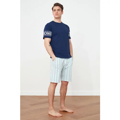 Trendyol Navy Blue Men's Printed Knitted Pajamas Set