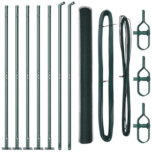 VidaXL Heksagonalna ograda zelena 1.4x10 m čelik, stupovi s osnovnim pločama 7 kom &amp;Oslash;32mm 78.5cm galvanizirani čelik Slike