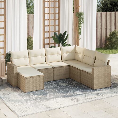 vidaXL 7-dijelni set vrtnih sofa od poliratana s jastucima bež Cijene